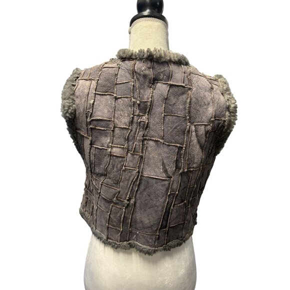 Vintage Women's Patchwork Leather & Shearling Vest - Picture 4 of 5